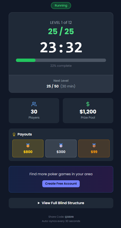 Tournament clock player view